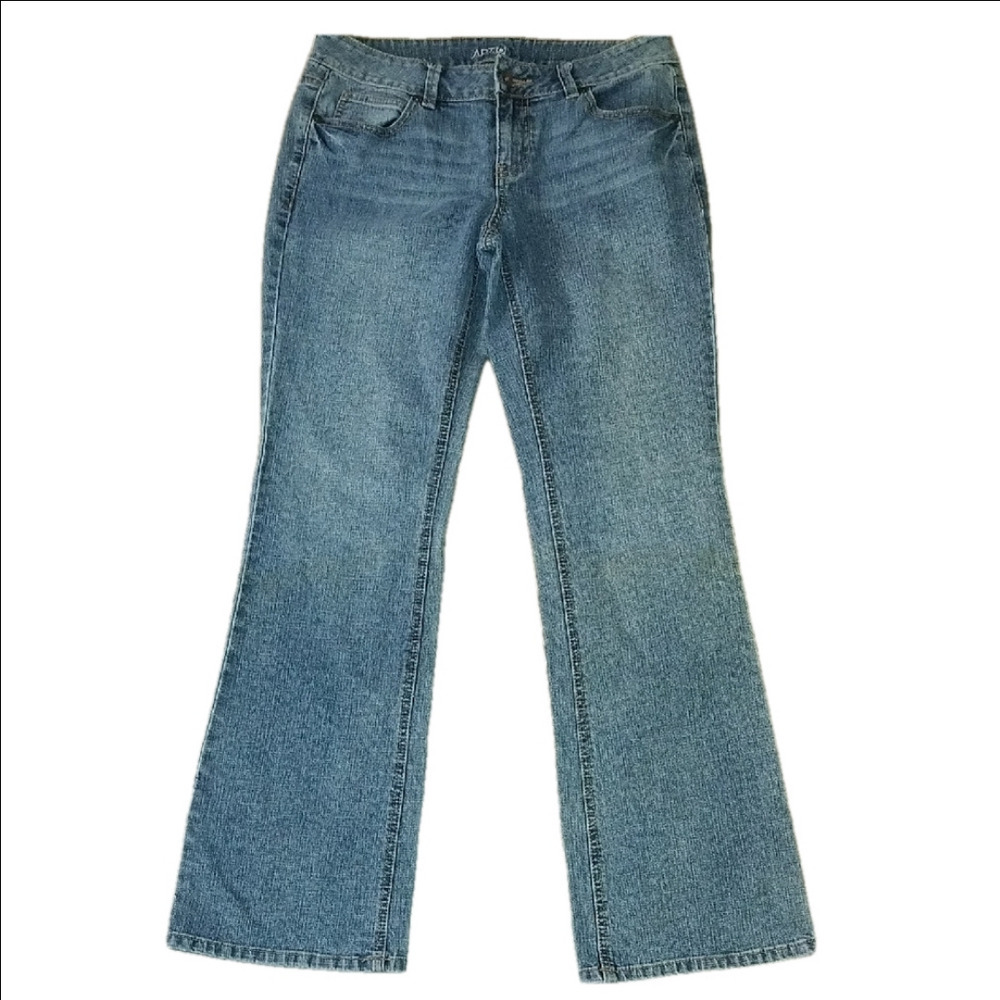 Apt 9 Blue Flare Wide Leg Jeans with Stitching - Picture 1 of 3